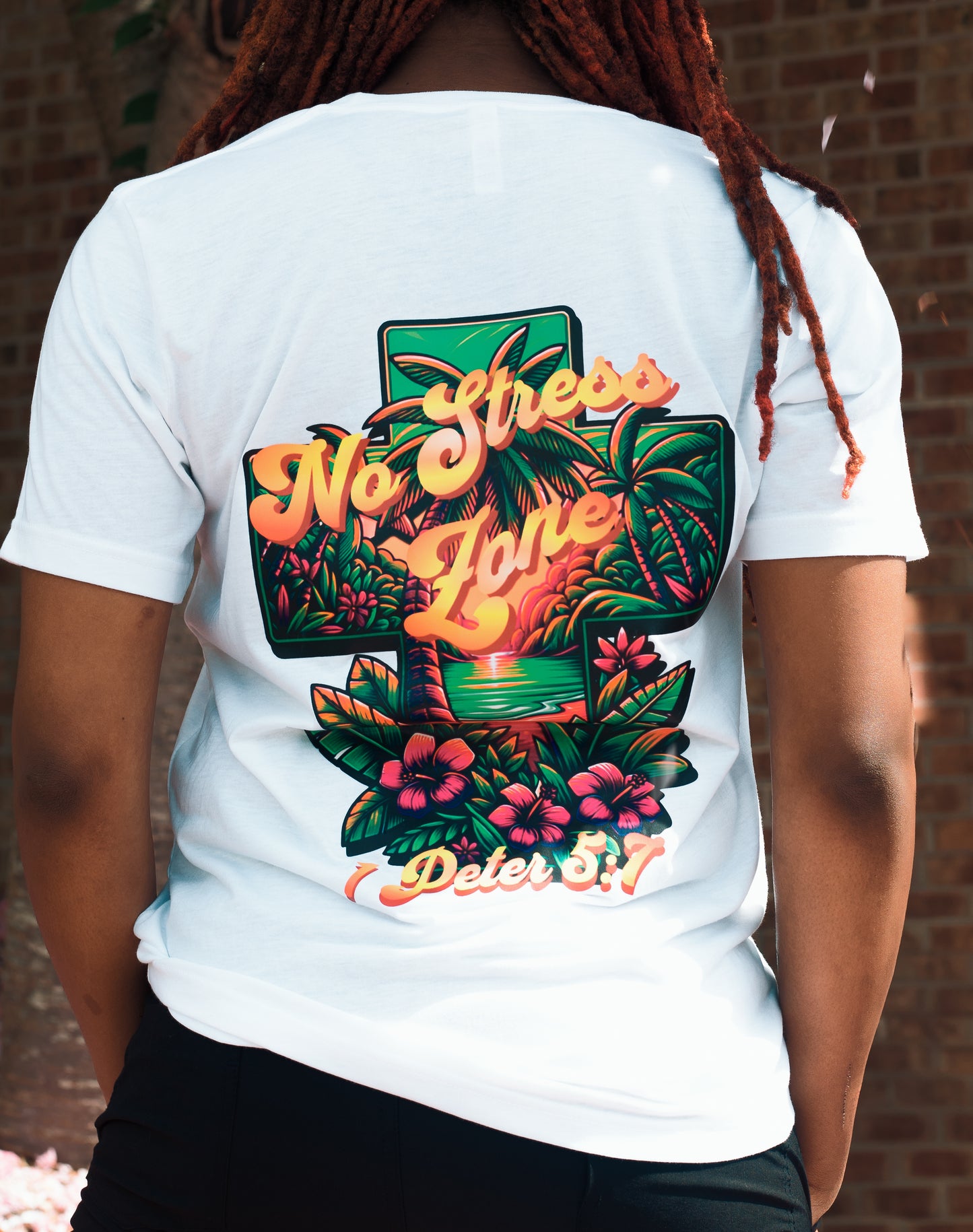 No Stress Zone Tee (1 Peter 5:7)