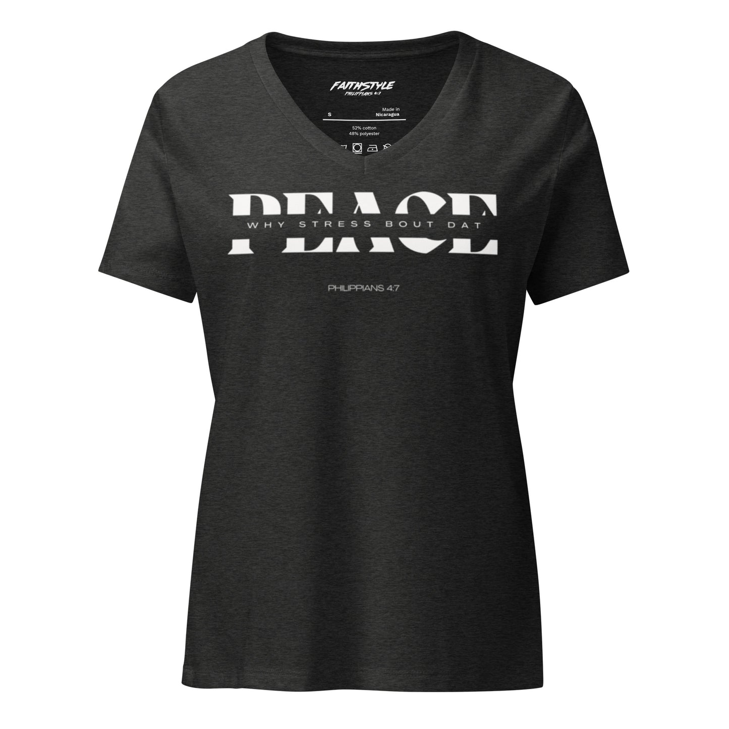 Women’s relaxed (Peace) v-neck t-shirt (PHILIPPIANS 4:7)