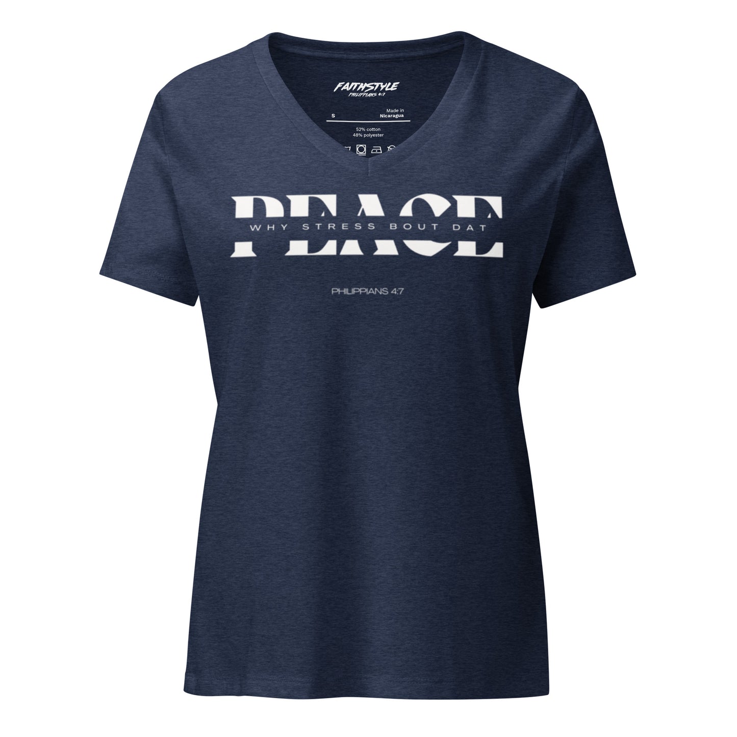 Women’s relaxed (Peace) v-neck t-shirt (PHILIPPIANS 4:7)