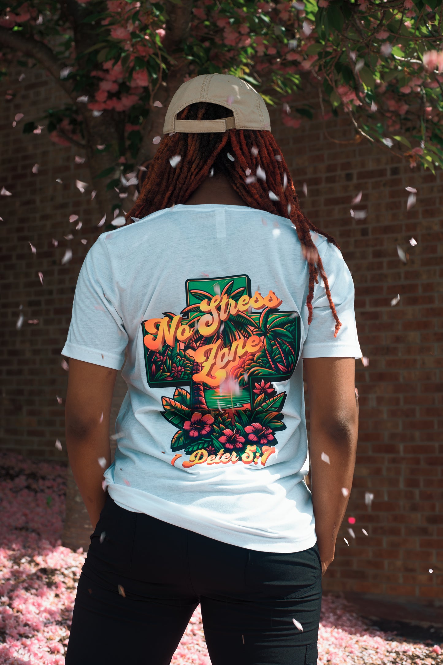 No Stress Zone Tee (1 Peter 5:7)